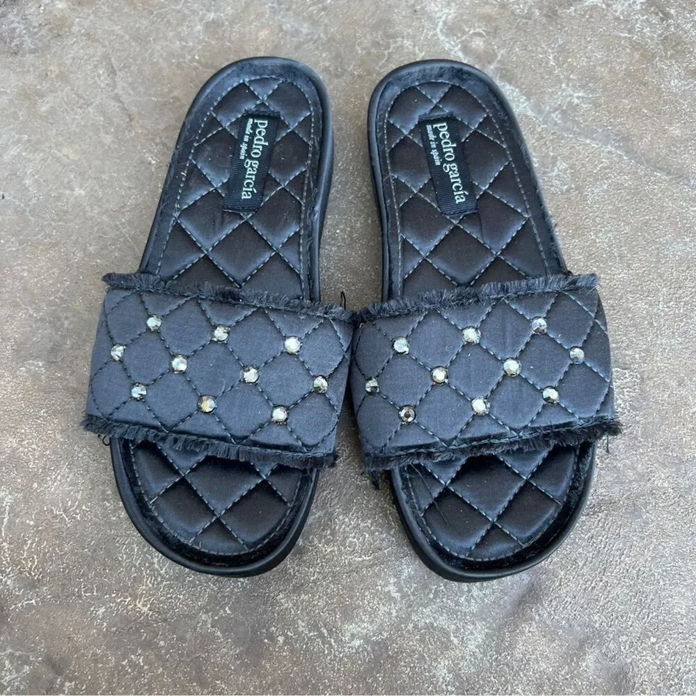 Pedro Garcia Aramis Quilted Satin Embellished Slides Sandal Sz 37